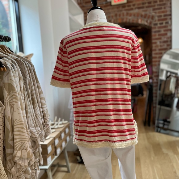 Tory Burch Stripe Linen Luxury Top, Cream Orange Stripe, XL GUC - Picture 8 of 8